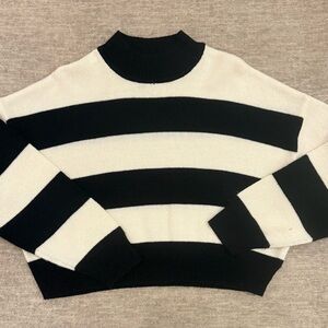 H&M Black and White Striped Turtleneck Sweater